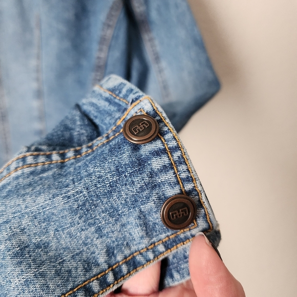 MOSSIMO x VINTAGE Y2K denim blazer tailored denim jacket pointed collar size S - Picture 4 of 7